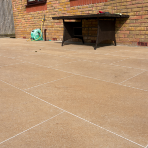 Hammerstone beige porcelain paving using ivory epoxy, grout from PPA