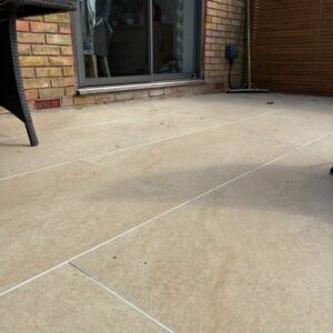 Hammerstone beige porcelain paving using ivory epoxy, grout from PPA